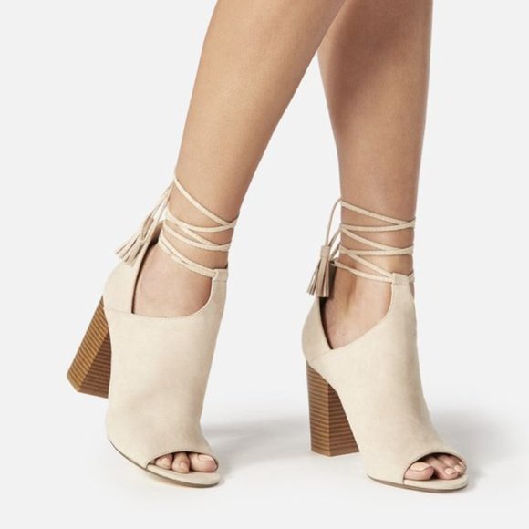 JustFab Shoes - JustFab Mary-Kate Heeled Open Toe Lace Up Sandal